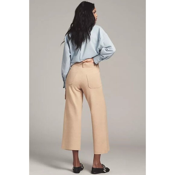The Colette Sweater Knit Crop Wide-Leg Pants by Maeve Light Beige L - Picture 4 of 4